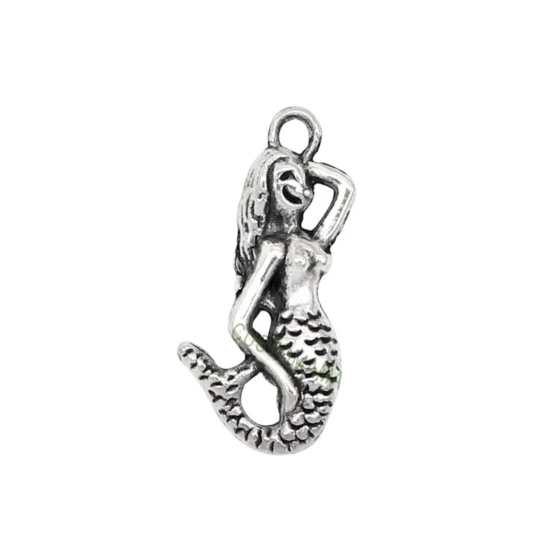 

100pcs-Antique Tibetan Silver Mermaid Charms Pendant, Jewelry Finding 23x12mm