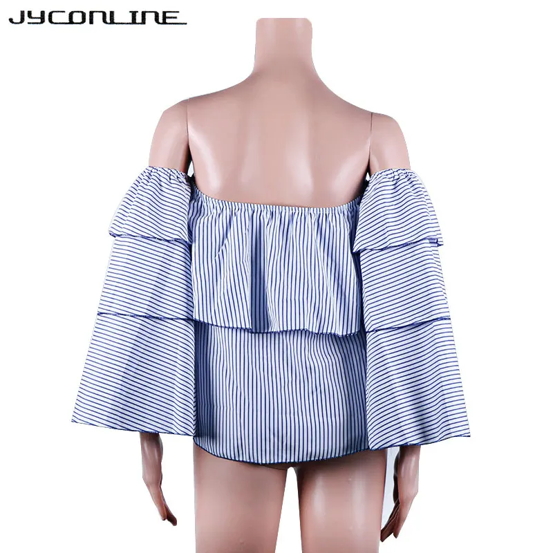 Женские топы JYConline с открытыми плечами полосатая блузка рубашка Женская