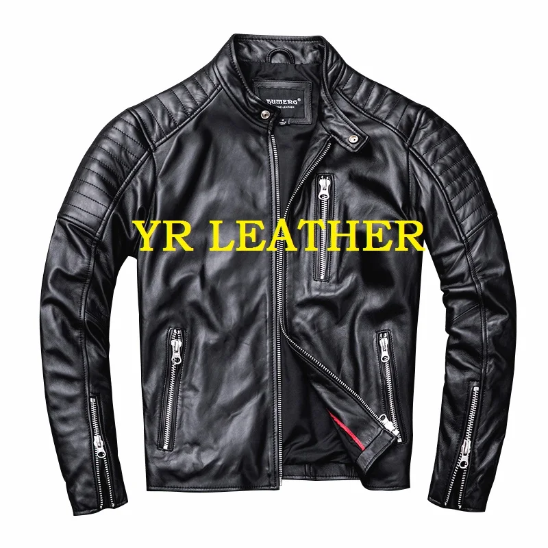 

YR!Free shipping.Wholesales.2019 Brand new motor biker style sheepskin jacket,mans fashion slim genuine leather coat.sales