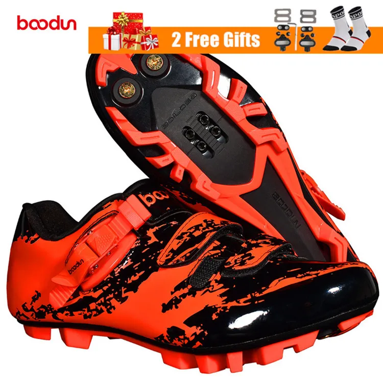Red Mountain Shoes BOODUN, новинка, Мужская обувь для велоспорта, обувь для горного велосипеда, обувь с нейлоновой подошвой, дышащая, SPD замок, обувь для езды на велосипеде, гоночная обувь - Цвет: Red Mountain Shoes