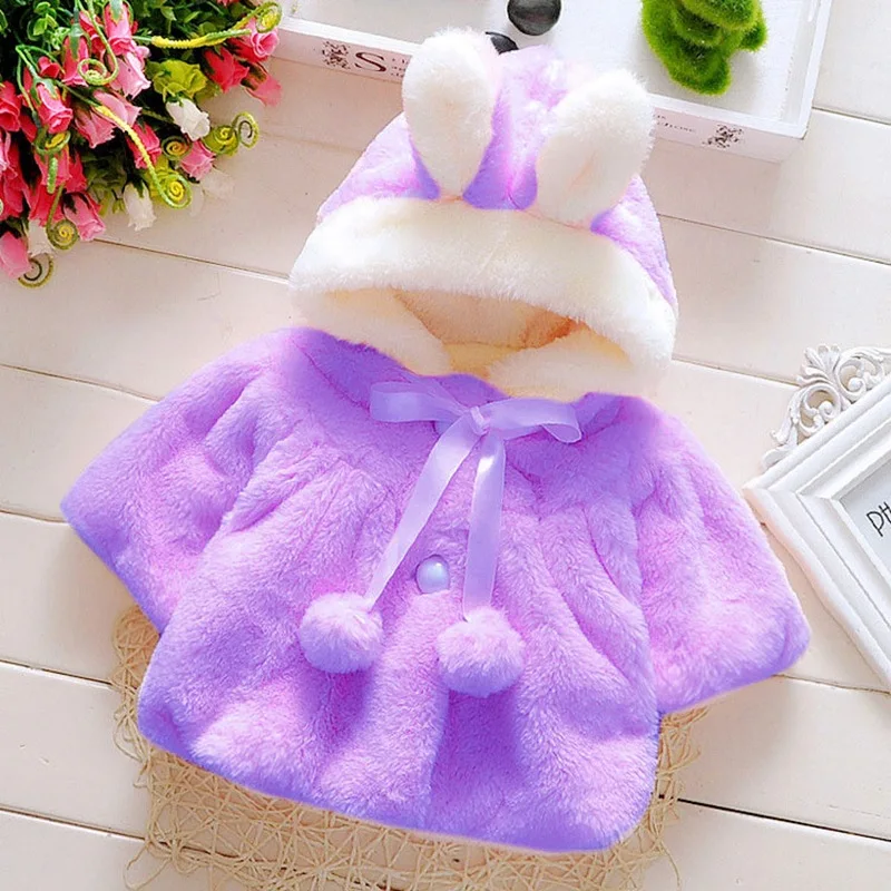 

Baby girls clothes baby outerwear winter baby clothes bebes Coral velvet hood outwears cute newborn clothes rabbit baby clothes