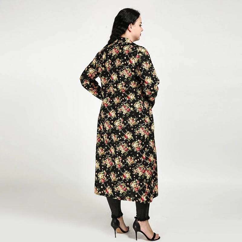 2xl 7xl плюс размер цветочный принт Женский Тренч пальто офисное женское рабочее