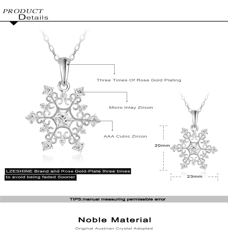 LZESHINE изысканный Снежинка подвеска серебряный цвет с ювелирные изделия из