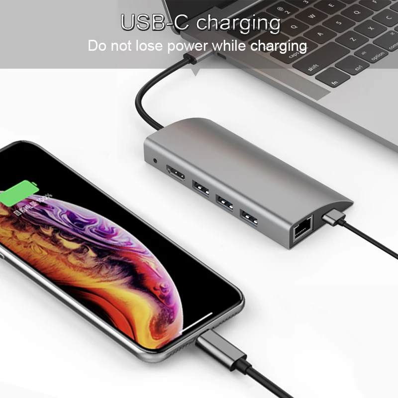 Basix USB-C концентратор type C концентратор USB 3,0 Thunderbolt 3 HDMI 3,5 мм аудио RJ45 адаптер для MacBook Pro samsung Galaxy S9 USB C концентратор