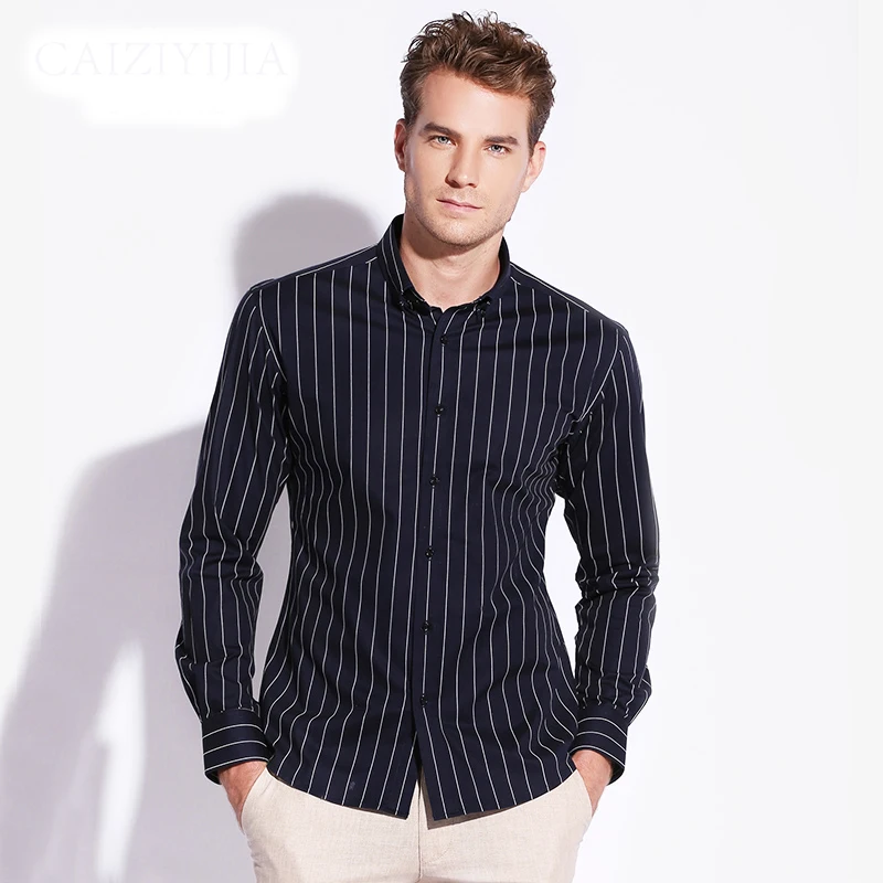 GREVOL 100% Хлопковая полосатая Мужская рубашка с длинным рукавом официальная