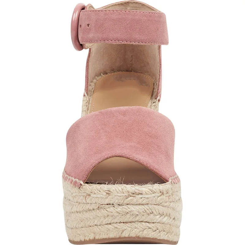 Розовые милые босоножки на танкетке женские Espardrilles большие размеры 11-15 женская