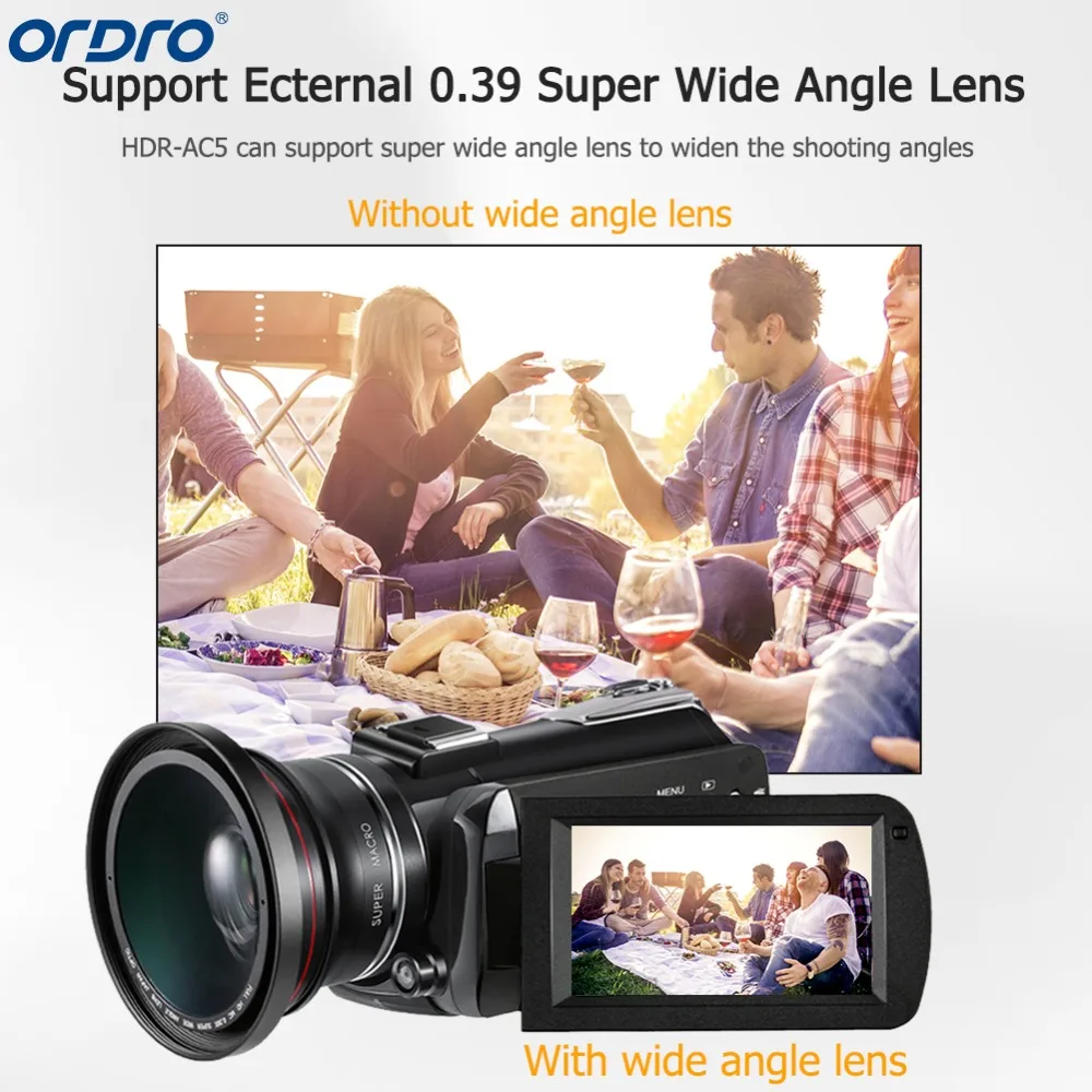 Ordro AC5 в формате 4 K UHD, цифровой видео фотоаппаратов и видеокамер с переменным фокусным расстоянием 12X FHD 24MP Wi-Fi ips Сенсорный экран цифровой оптический DV Мини камеры-регистраторы