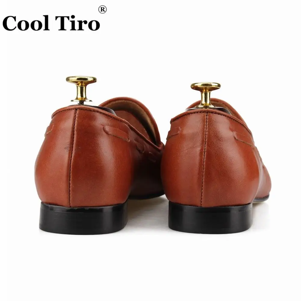 COOL TIRO Tassels Loafers Men Moccasins Slippers Wedding Men's Dress Shoes Business Flats Casual Genuine Leather Brown | Обувь