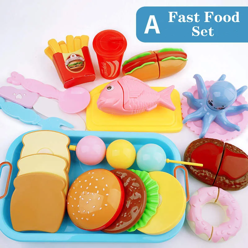 16pcs Fast Foood Ребенок кухня пищевой реквизит игрушечные лошадки для девочек мини овощи фрукты Картофельные Чипсы Сладости фаст еда посуда набор малыш младенче - Цвет: 16pcs Fast Foood