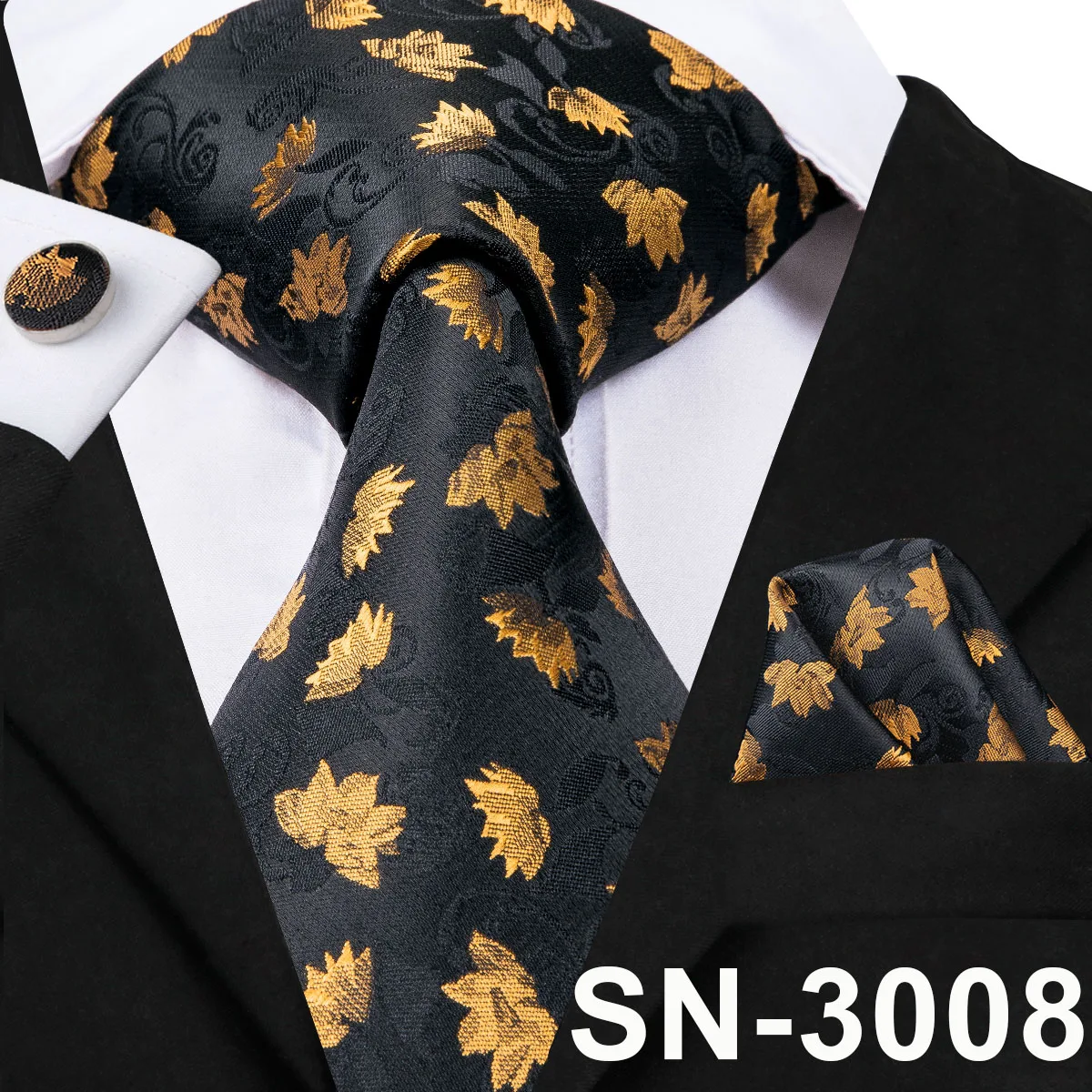 SN-3008 Hi-Tie роскошные шелковые галстуки с рисунком Пейсли Набор Синий Черный Серый шеи носить галстук платок Набор Запонок Модные мужские галстуки - Цвет: SN-3008