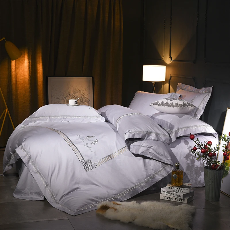 Embroidery Bedlinen egyptian Cotton Bedding sets queen king size Duvet cover pillowcase Flat Bedsheet | Дом и сад