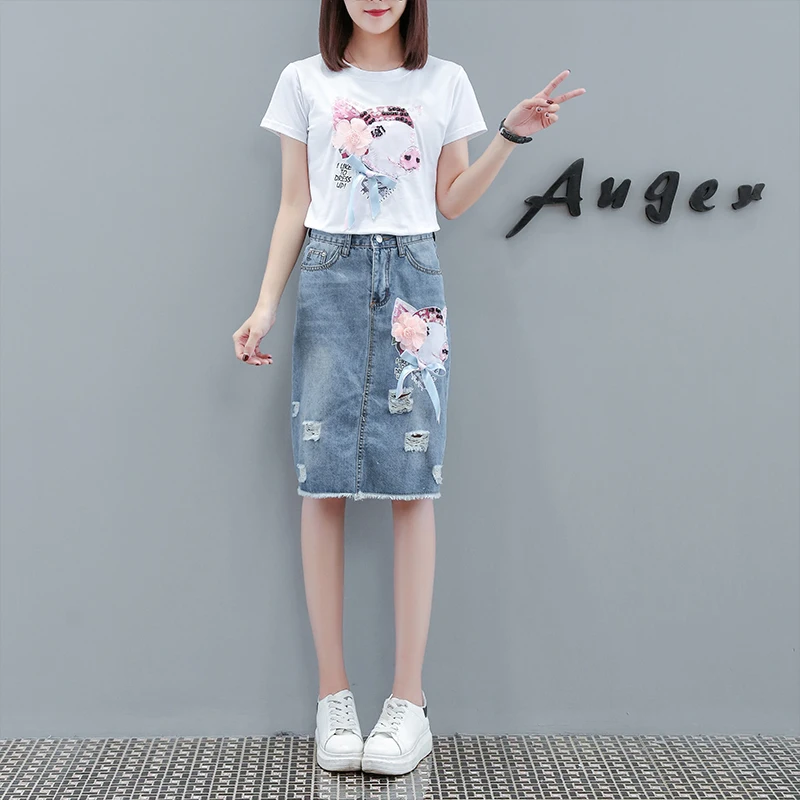 Женская Цветочная вышивка блестками хлопковая Футболка с рисунком поросенка +