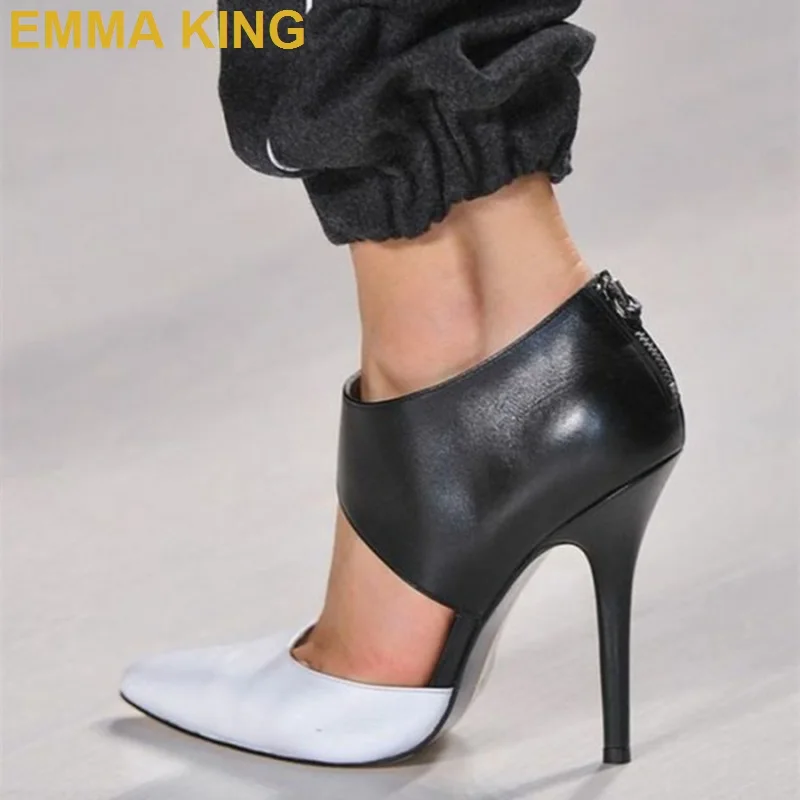 

Эмма KING черные и белые лоскуты; Высокие ботинки из PU-кожи каблук Женская обувь заостренная носок женская обувь на каблуке-шпильке; Модная об...