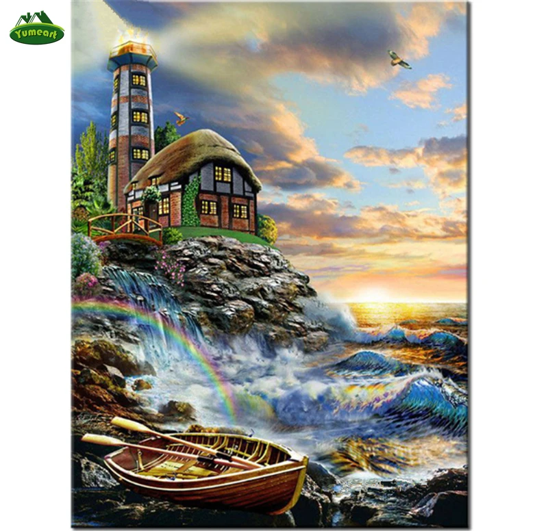 YUMEART 5D алмазная вышивка море Маяк DIY Алмазная Картина Вышивка крестом домашний