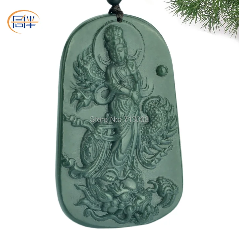 Природа кулон-Амулет из серого нефрита ожерелье талисман Carven GuanYin дракон | Дом и