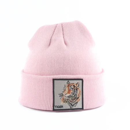 Новинка; детская шапка с изображением волка; Skullies Beanies; зимняя шапка для мальчиков и девочек; толстые вязаные шапки для детей - Цвет: tiger pink