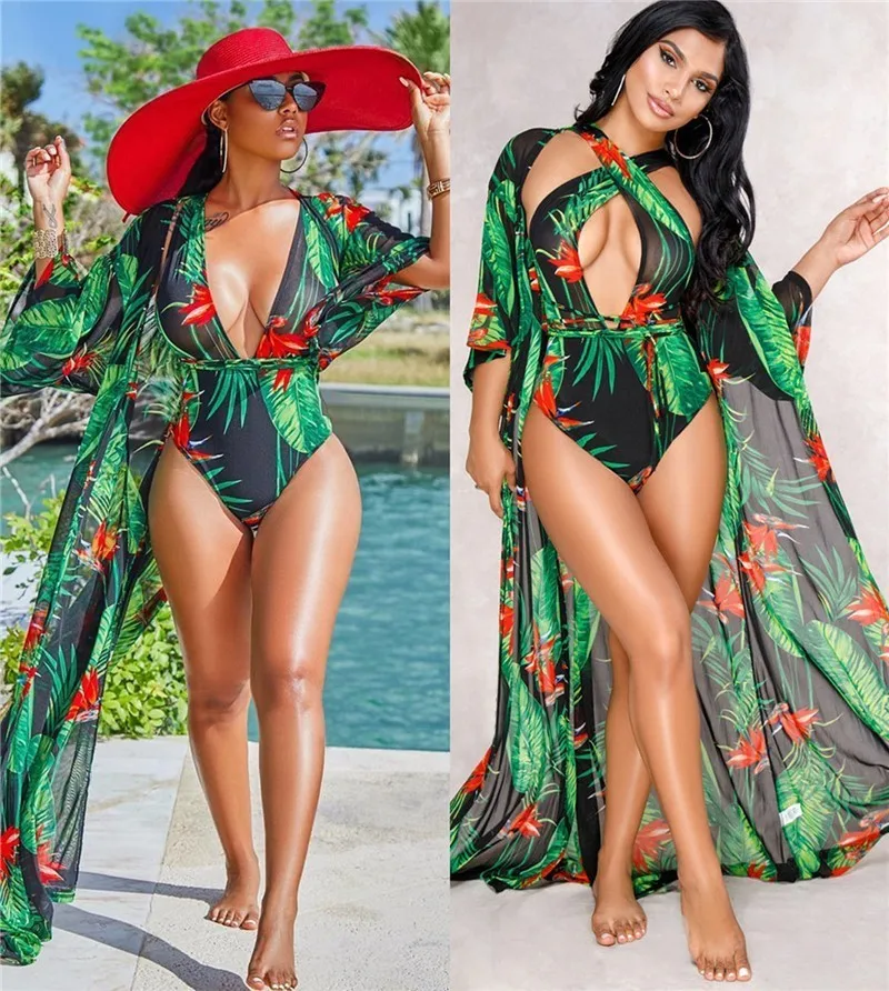 Boho пляжное боди с лямкой на шее и шифоновое длинное платье комплект из двух