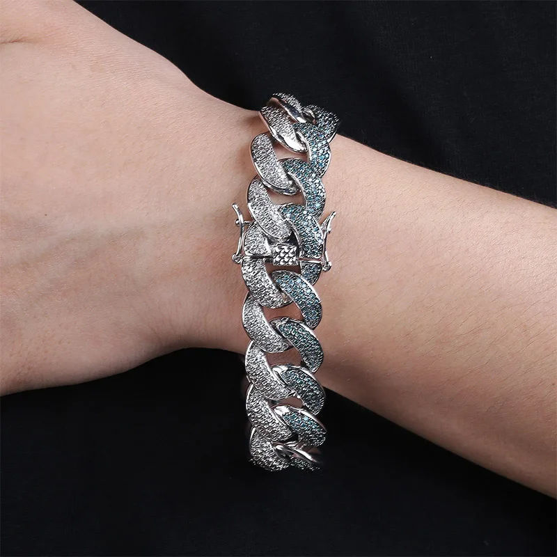 GUCY 18 мм ICED OUT затопленная мята синий CZ Maimi кубинская ссылка молодой Dolph голубой кубический циркон хип хоп ювелирные изделия подарок