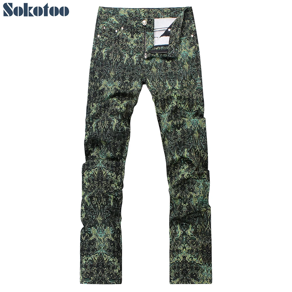 Sokotoo Мужские Модные Зеленые джинсы с принтом Sim fit прямые цветные джинсовые брюки