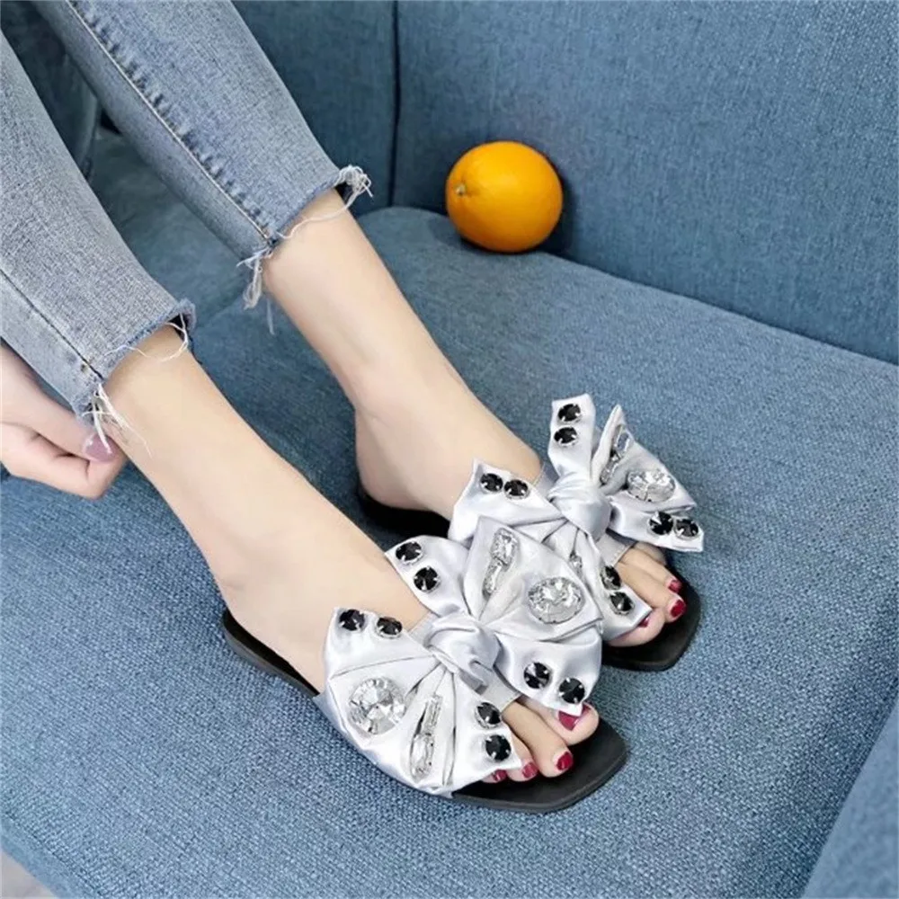 Женские летние модные шлепанцы с бантом на плоской подошве Нескользящие