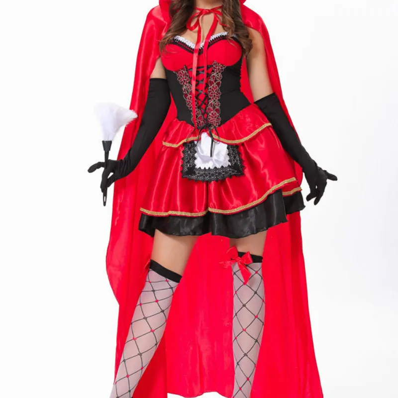 Женский маскарадный костюм с капюшоном красного цвета размеры до XL 2020|costume for
