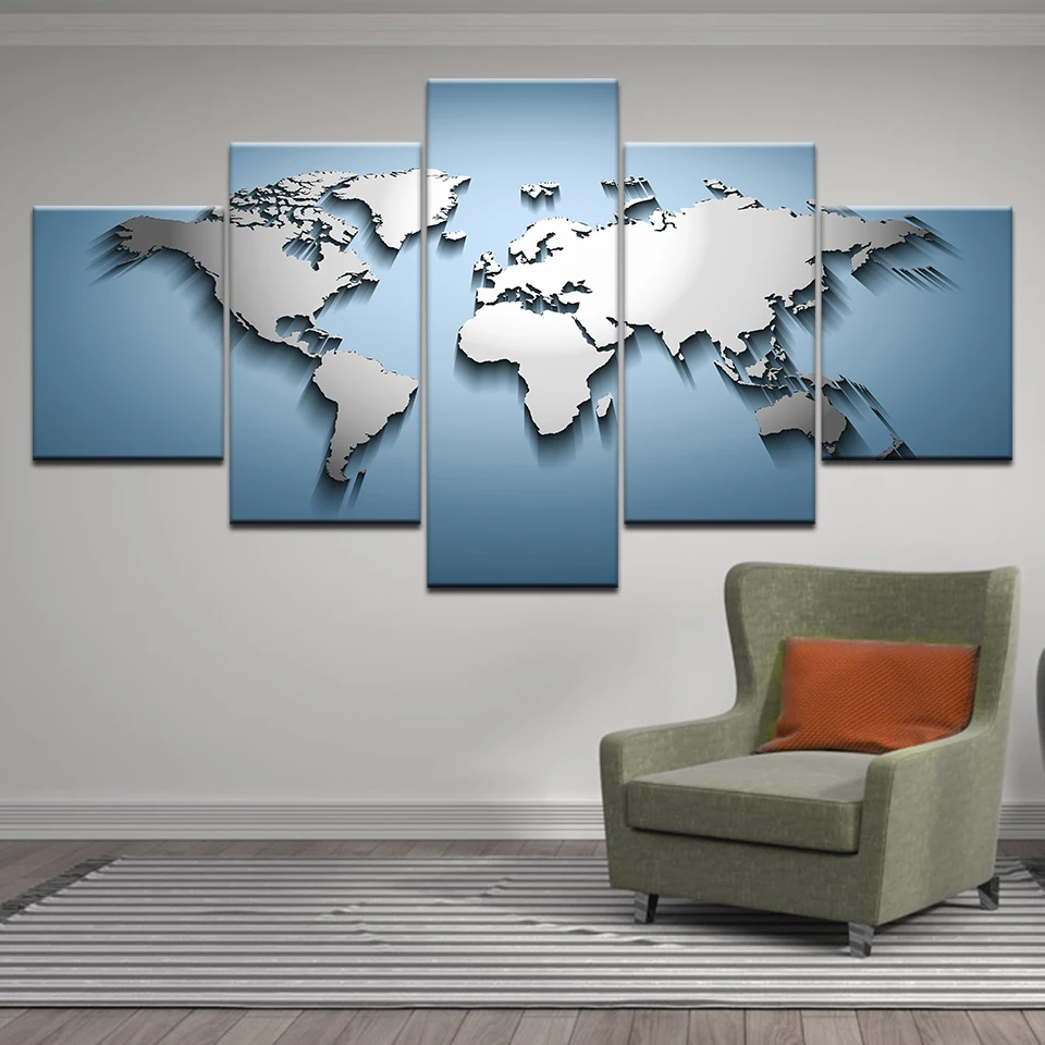 Модульные картины на холсте домашний декор 5 шт. с картой мира HD принты модный