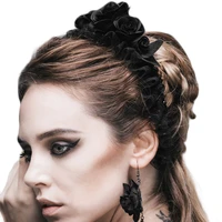 popularity gothic steampunk five roses hairband womens fashion flower elastic hair band black rose headwear accessories as024