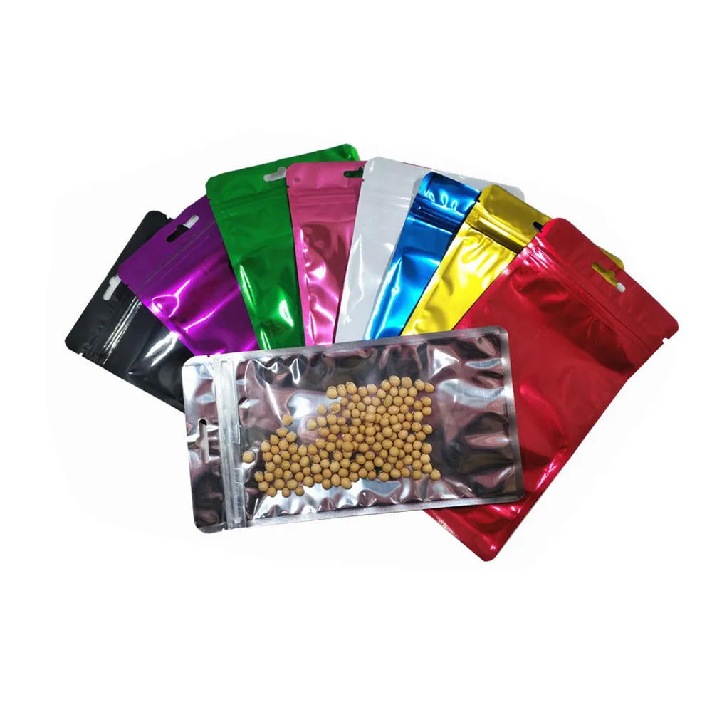 

12x22cm(4.72"x8.66") Clear Plastic Colorful Aluminum Foil Bag Zip Lock Mylar Foil Bags Hang Hole Electronic Accessories Storage