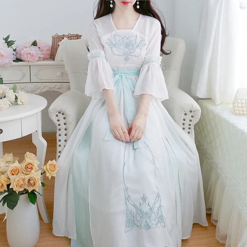 Зеленый Новое модное женское платье Hanfu платья в китайском стиле платье с вышивкой - Цвет: Зеленый