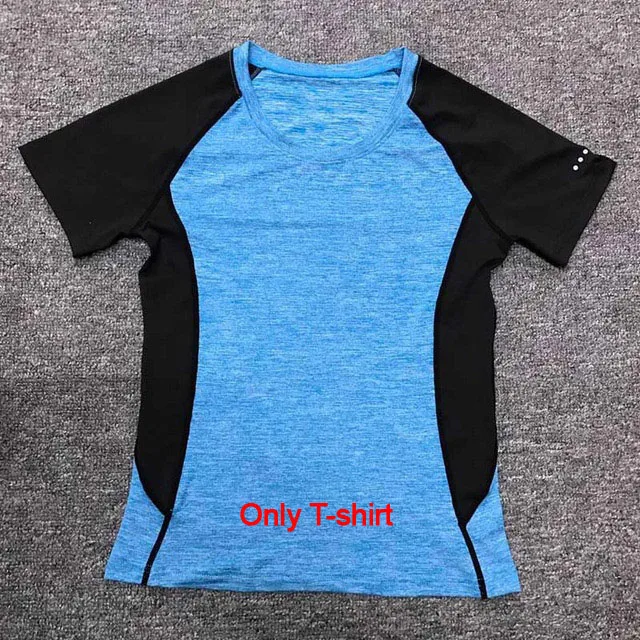 Blue T-Shirt Yoloey, быстросохнущая спортивная одежда, леггинсы для спортзала, женская футболка, костюм, трико для фитнеса, спортивный костюм, набор для бега, йоги, женский спортивный костюм - Цвет: Blue T-Shirt