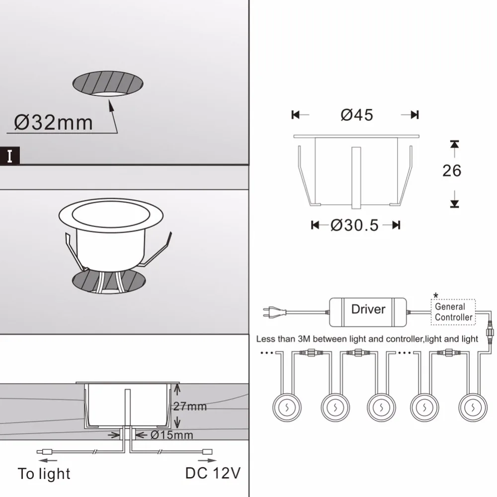 QACA Stainess Steel IP67 LED подземное освещение 1 Вт низковольтные наружные палубные