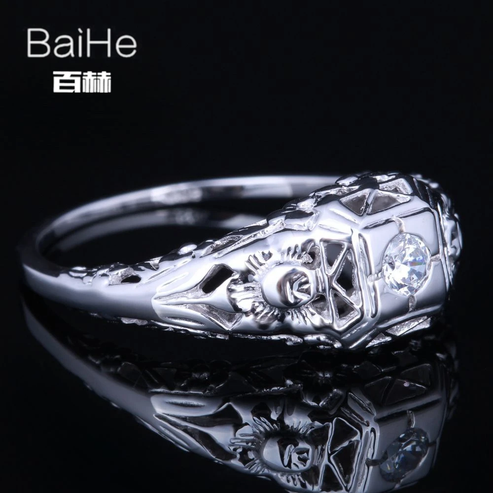

BAIHE Sterling Silver 925 0.21ct Certified Flawless Genuine AAA Graded Cubic Zirconia Wedding Women Vintage Fine Jewelry Ring