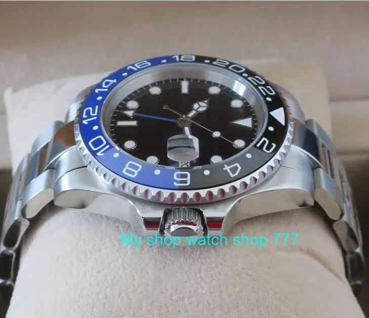 40 мм PARNIS GMT сапфировое стекло синий и черный керамический ободок автоматический самоветер Движение Мужские t мужские часы механические часы G5