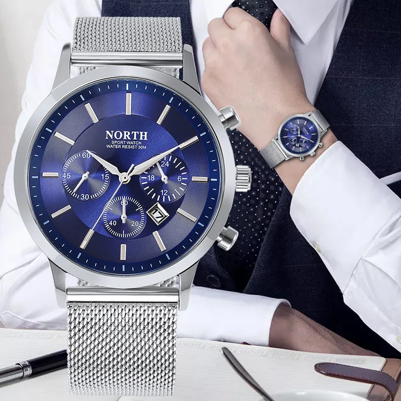 NORTH Men Watches Top Brand Luxury Business Quartz Watch Stainless steel Auto Date Sports Waterproof Relogio Masculino | Наручные часы