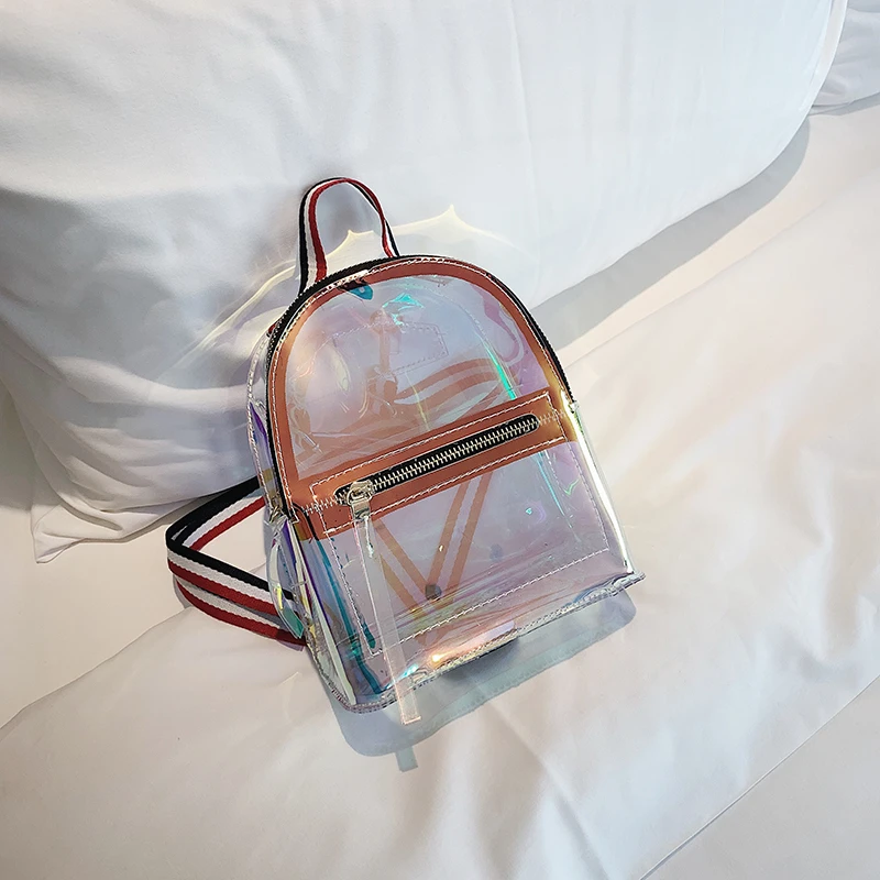 Лазерный прозрачный рюкзак модный студенческий Желейный Подростковая школьная