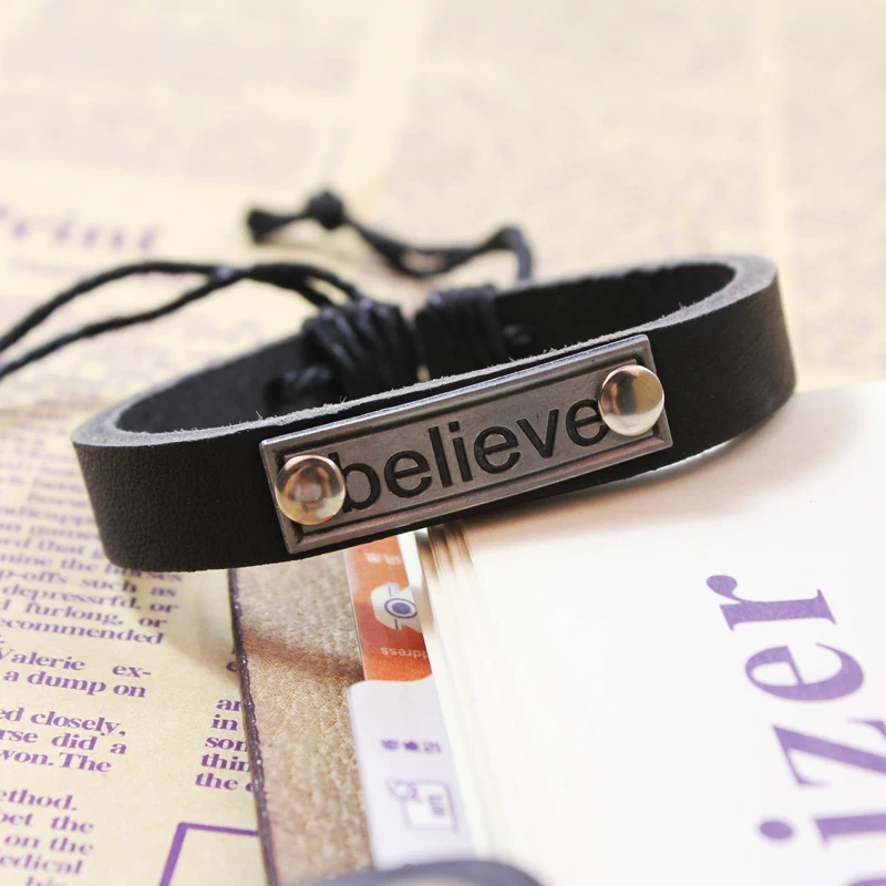 Винтажный регулируемый браслет из натуральной кожи &quotBelieve&quot на запястье