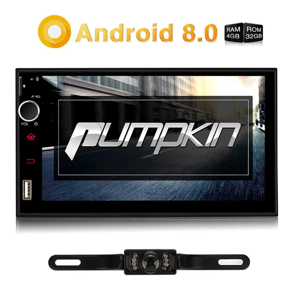 Pumpkin Android 8.0 Universal Car Radio 2 Din 7'' Stereo GPS Navigation Qcta-Core 4GB RAM Wifi 4G Video Audio Player NO DVD |