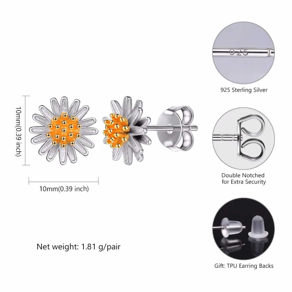 Женские серьги гвоздики из серебра 925 пробы с цветами|stud earrings|daisy stud earrings925 sterling |