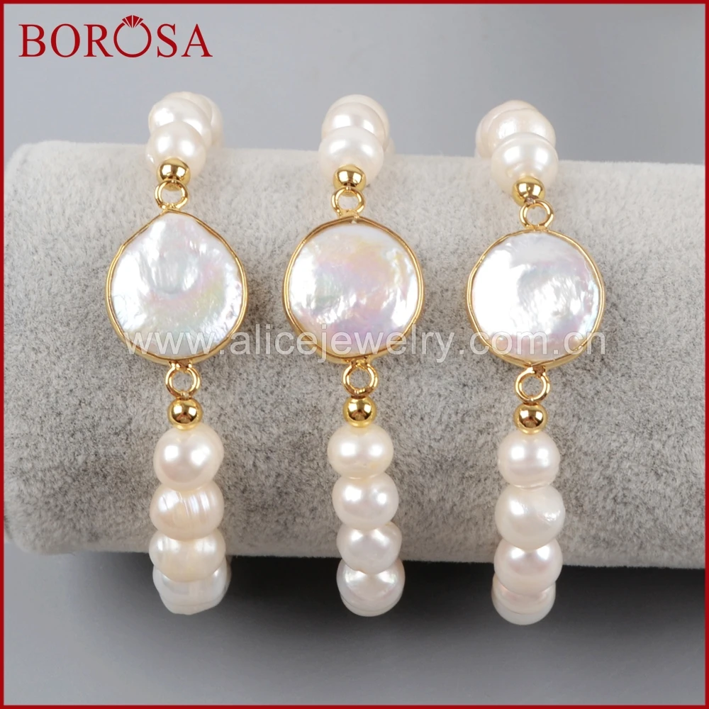 BOROSA 1 шт. браслеты из натурального жемчуга браслеты, Drusy Золото Цвет пресноводный жемчуг браслет из бисера для ювелирных изделий ручной работы G1407