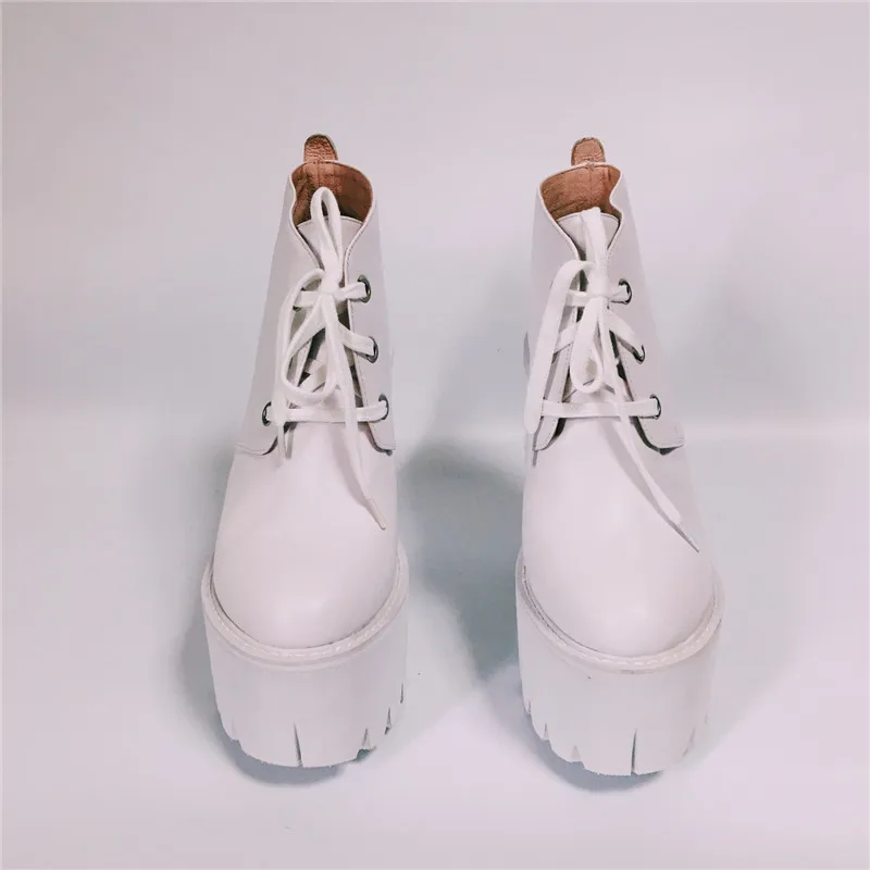 Женские ботильоны из черной кожи; зимние ботинки на платформе; Botas Mujer; дизайнерские ботинки на шнуровке; женская обувь на высоком массивном каблуке; Zapatillas