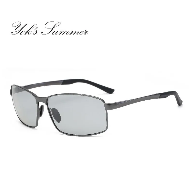 C6 Gray Photochromic YOK'S прямоугольные поляризационные солнцезащитные очки мужские фотохромные очки для вождения солнцезащитные очки Хамелеон UV400 Oculos с Жесткий Чехол HN1168 - Цвет линз: C6 Gray Photochromic
