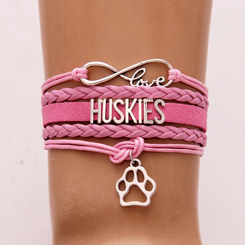 Drop shipping Infinity Love Huskies Bracelet-Pet Dog Paw Charm Leather braided Bracelets &amp Bangles Jewelry Christmas Gift | Украшения и