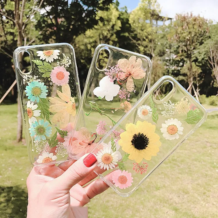 COTPRCO Handmade pressed Flower Case For iPhone X 7 8 Plus 6 6s Coque Newest DIY Real Dried flowers Transparent TPU Cover Fundas |