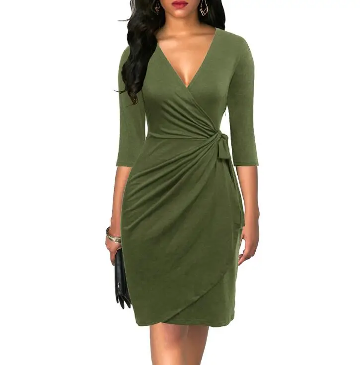 6083 Army Green Berydress Винтаж 50s Ruched женское платье с длинными рукавами черные скромные платья Элегантное узкое облегающее платье осень миди бордовые платья - Цвет: 6083 Army Green