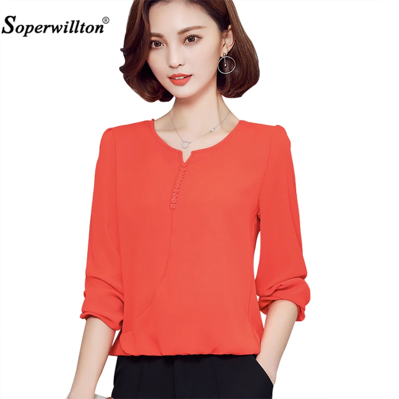 Женская шифоновая блузка с длинным рукавом V образным вырезом|women blusas|blusas fashionblusas