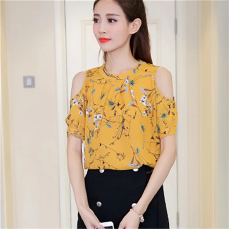 Женская шифоновая блузка с коротким рукавом цветочным принтом|women chiffon blouse|chiffon