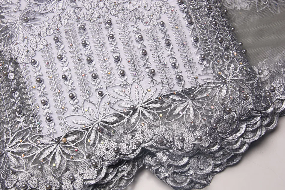 High Quality African Lace Fabric 2017 Latest 3d Flower Nigerian Guipure With Beaded+Beads MJKY2743a | Дом и сад