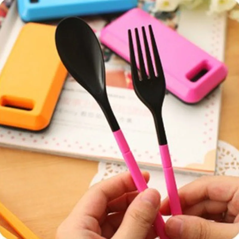 Three-Piece Portable Tableware Sets With Folding Combination Fork Chopsticks Bento Lunch Box Kitchen Tools + Spoon | Дом и сад