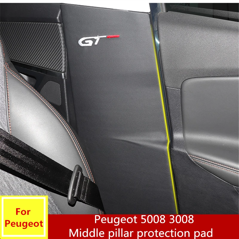 

For Peugeot 5008 3008 2017 2018 2019 2PCS Car Door PU Sticker B Pillar Anti-kick Mat Carbon fiber Interior Protector Side Edge