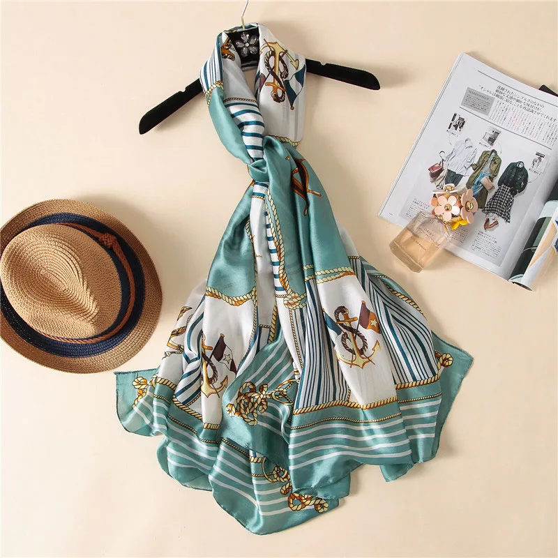 RUNMEIFA Новая модная шаль из искусственного шелка для женщин руль якорь шарф